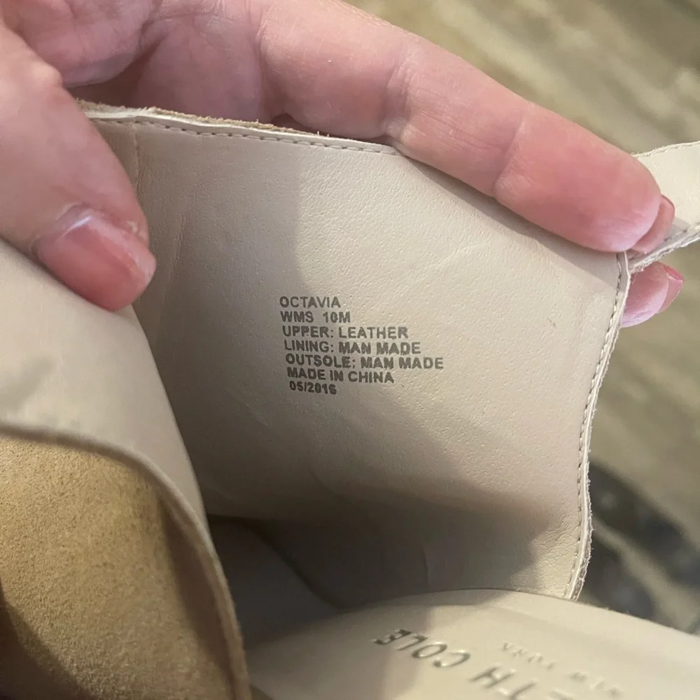 Kenneth Cole Women’s 10M Octavia Ankle Wedge Beige Suede Leather Peep Toe - Picture 6 of 9